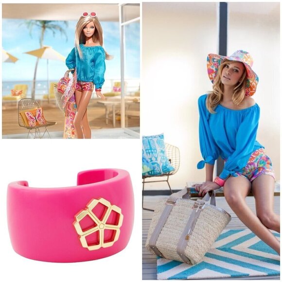 💕TRINA TURK x MALIBU BARBIE💕 Collaboration Pink Cuff Bracelet (Human Size) - Picture 1 of 16